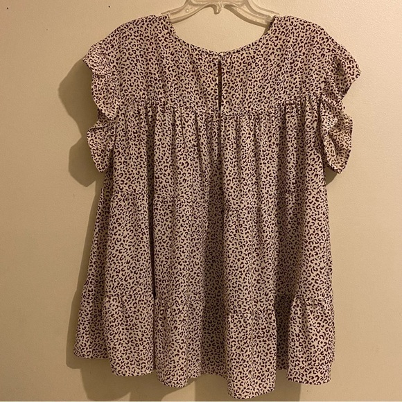 ODDY Animal Print Embroidered Neckline Ruffles Flowy Size M Tunic - Picture 7 of 13